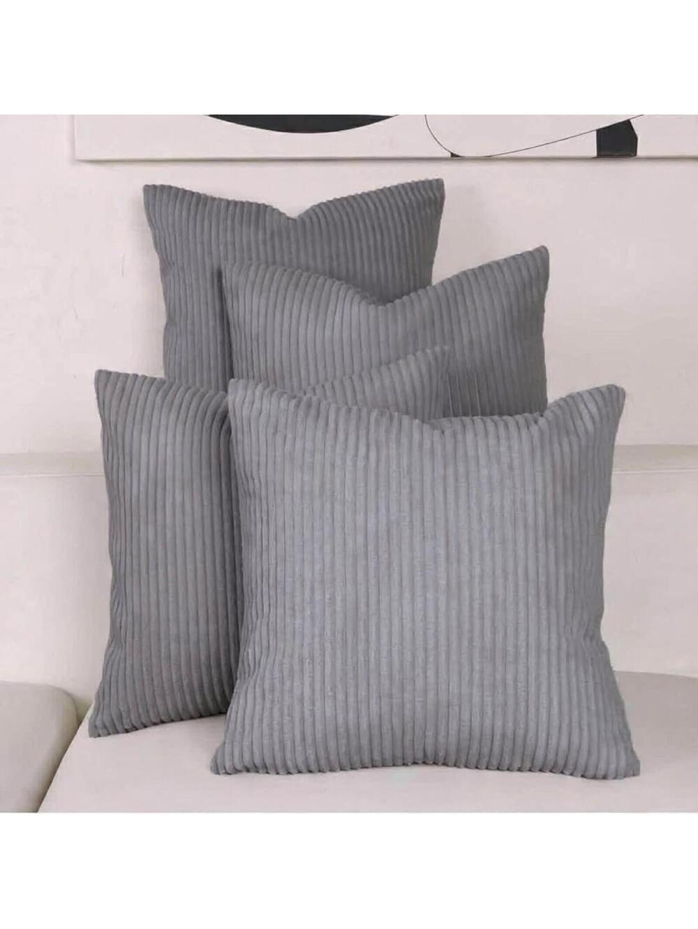 4 Pack Stylish Gray Corduroy Pillow Covers, 18x18" - New in Box